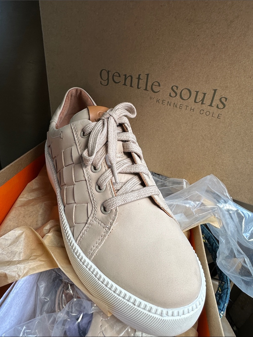 gentle souls Men’s Blush Leather Woven-Panel Sneaker